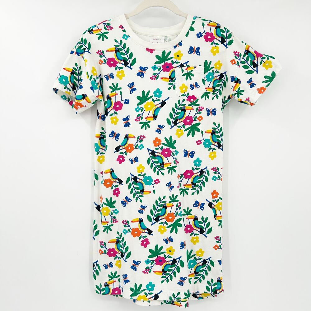 Hanna Andersson Girls Summer Lounge Tropical Bird Floral T-Shirt Dress Size 12